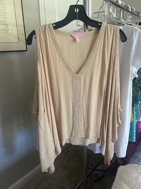 Lilly Pulitzer Light Tan Sheer V-Neck Tunic